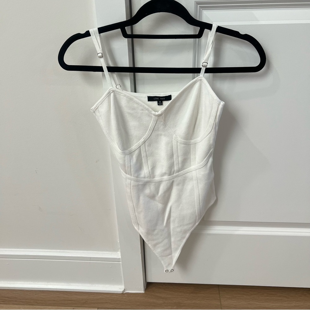 White Spaghetti Strap Bodysuit with Sweetheart Neckline